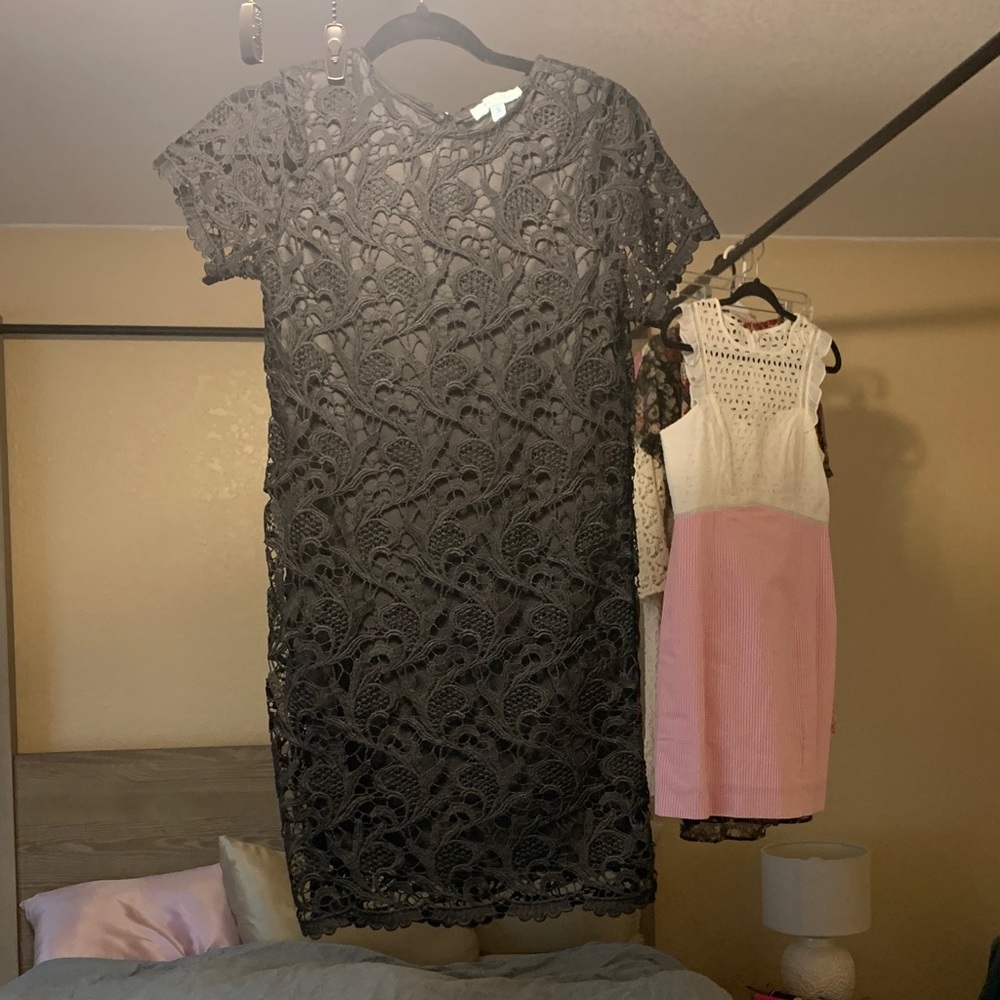 She + Sky Black Crochet Lace Mini Dress